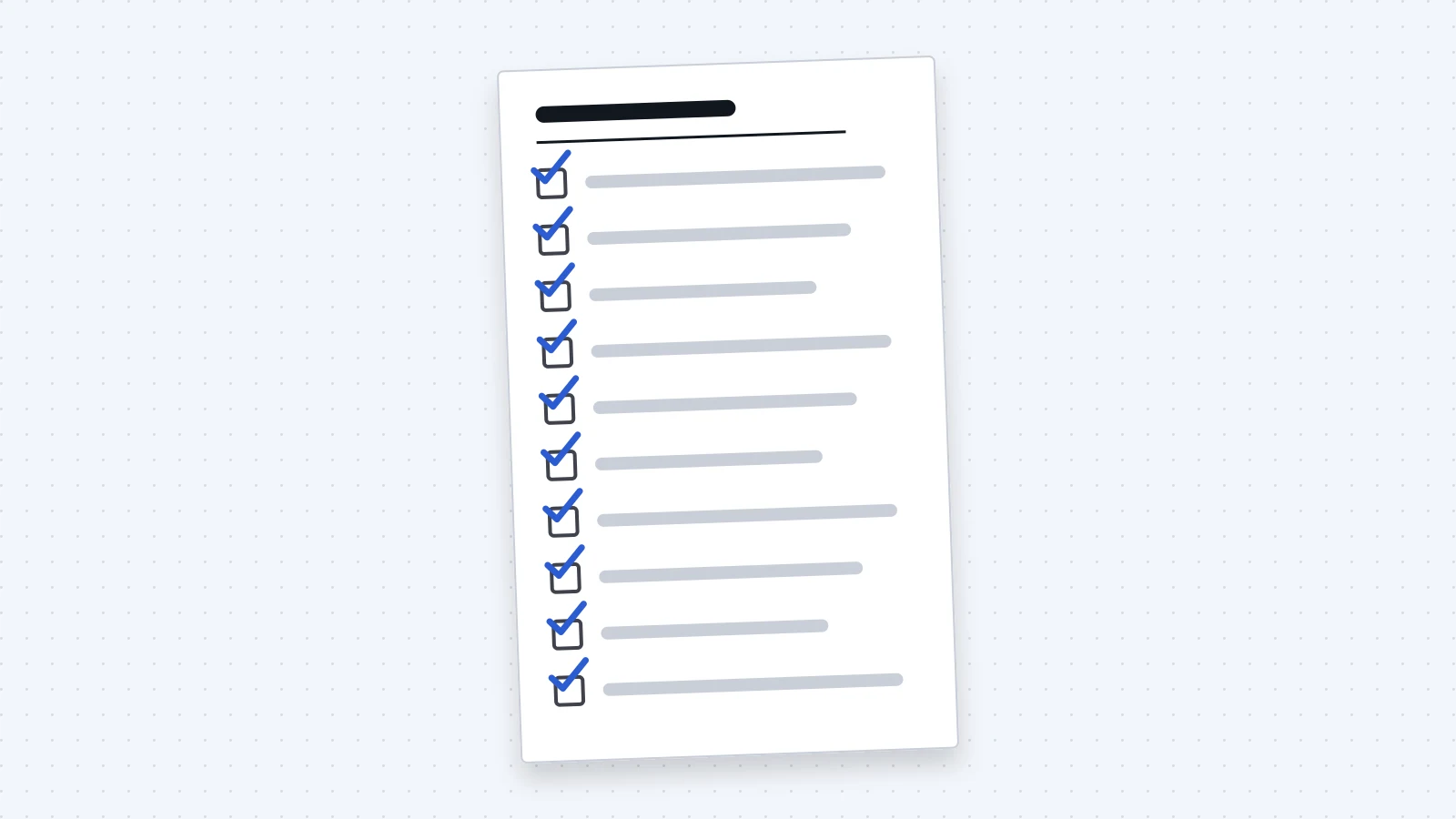 A checklist of ten admin jobs, each ticked off in ink.