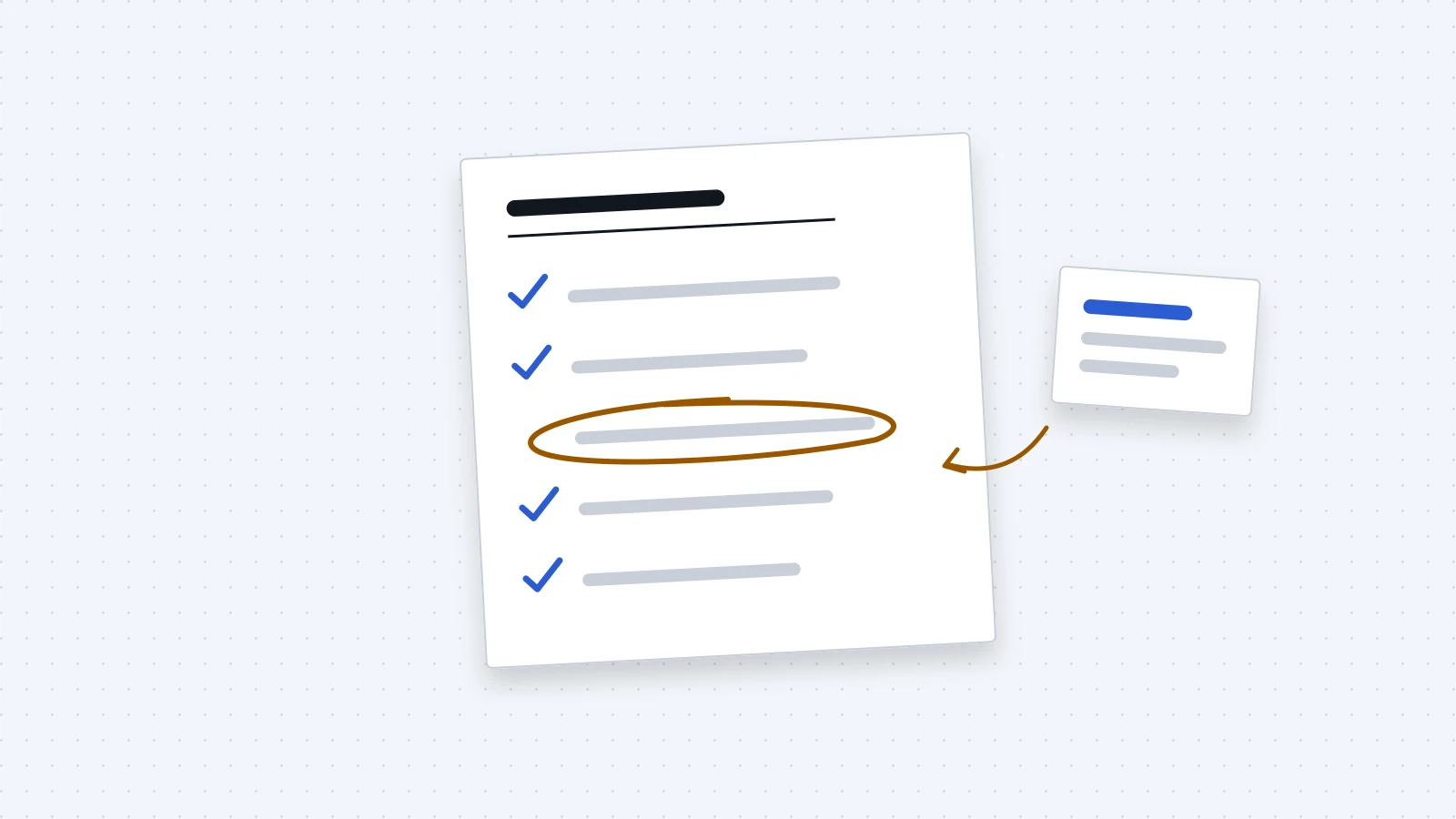 A job sheet with four steps ticked off and one step circled for a decision.